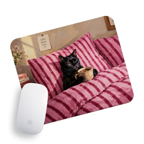 پدماوس راویتا طرح گربه سیاه و قهوه در تخت صورتی - Black Cat Coffee & Cozy Pink Bed کد 3959