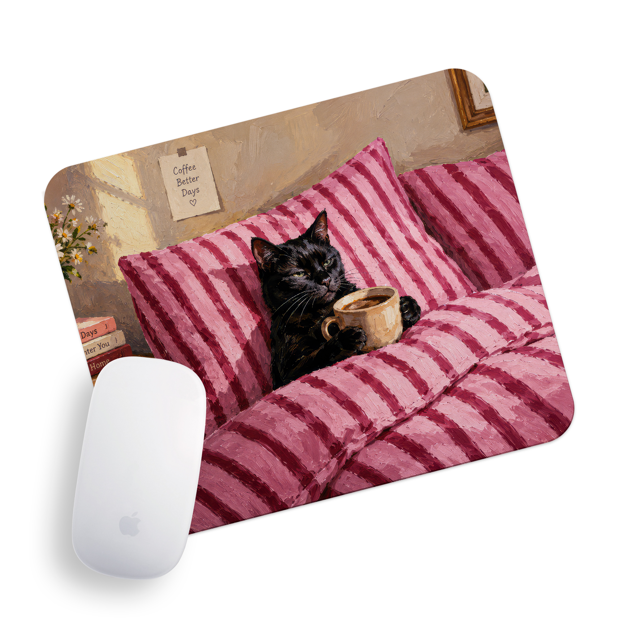پدماوس راویتا طرح گربه سیاه و قهوه در تخت صورتی - Black Cat Coffee & Cozy Pink Bed کد 3959 پدماوس راویتا طرح گربه سیاه و قهوه در تخت صورتی - Black Cat Coffee & Cozy Pink Bed کد 3959