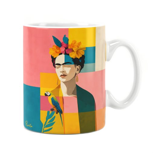 ماگ راویتا طرح پرتره فریدا کالو با طوطی - Frida Kahlo Portrait with a Parrot کد 3966