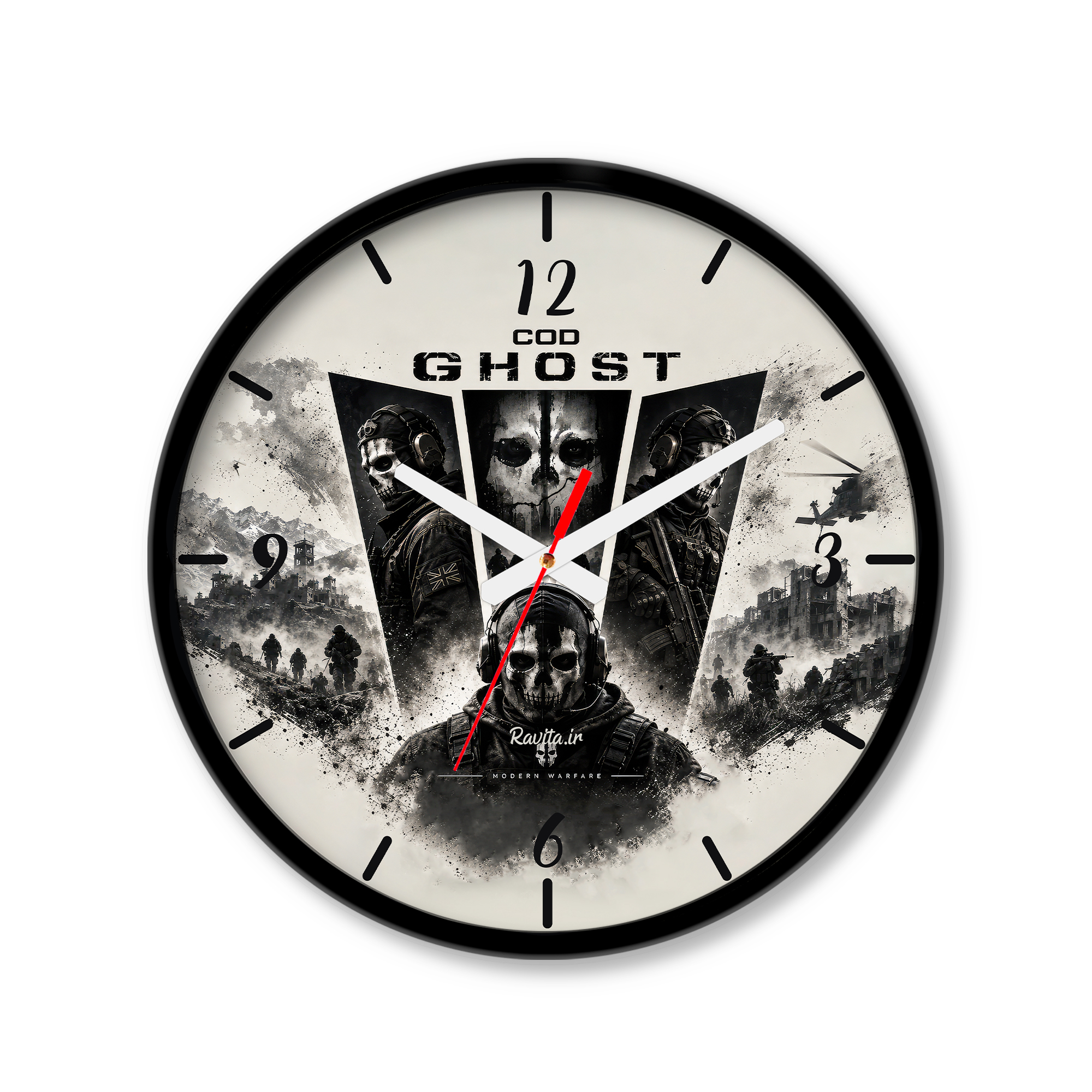 ساعت رومیزی دیواری راویتا طرح گوست کال اف دیوتی - Ghost Call of Duty کد 3924 ساعت رومیزی دیواری راویتا طرح گوست کال اف دیوتی - Ghost Call of Duty کد 3924
