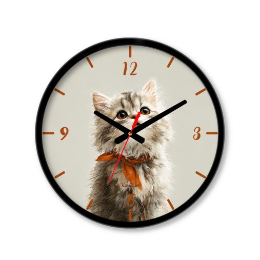 ساعت دیواری بزرگ راویتا طرح گربه پشمالو با پاپیون نارنجی - Fluffy Cat with Orange Bow کد 3937