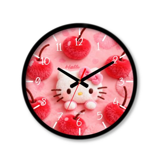 ساعت دیواری بزرگ راویتا طرح هلو کیتی و گیلاس‌های صورتی - Hello Kitty & Pink Cherries کد 3948