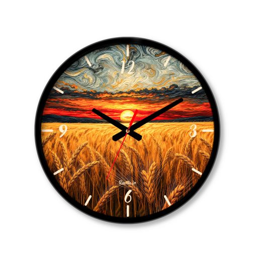 ساعت دیواری بزرگ راویتا طرح غروب طلایی در گندمزار- Golden Sunset Over the Wheat Field کد 3949