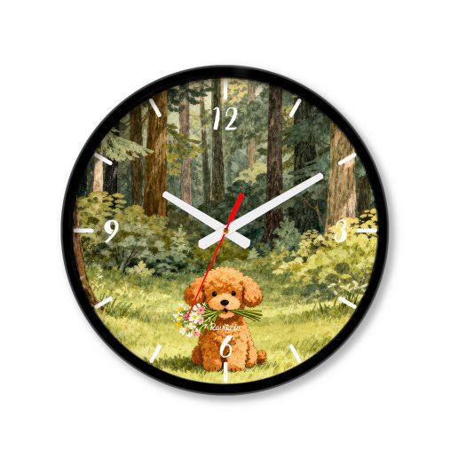 ساعت دیواری بزرگ راویتا طرح بچه سگ با دسته‌گل در جنگل - Puppy with Flowers in the Forest کد 3962