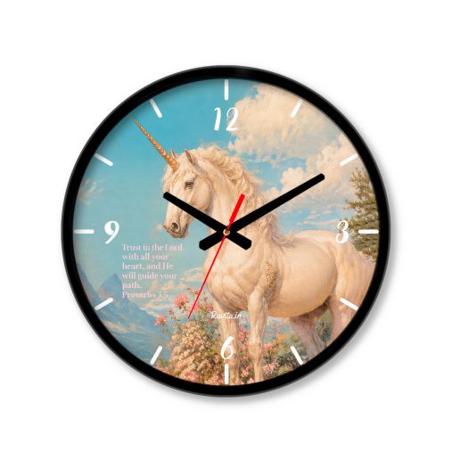 ساعت دیواری بزرگ راویتا طرح اسب تک‌شاخ در باغ گل ها - Unicorn in the Flower Garden کد 3964