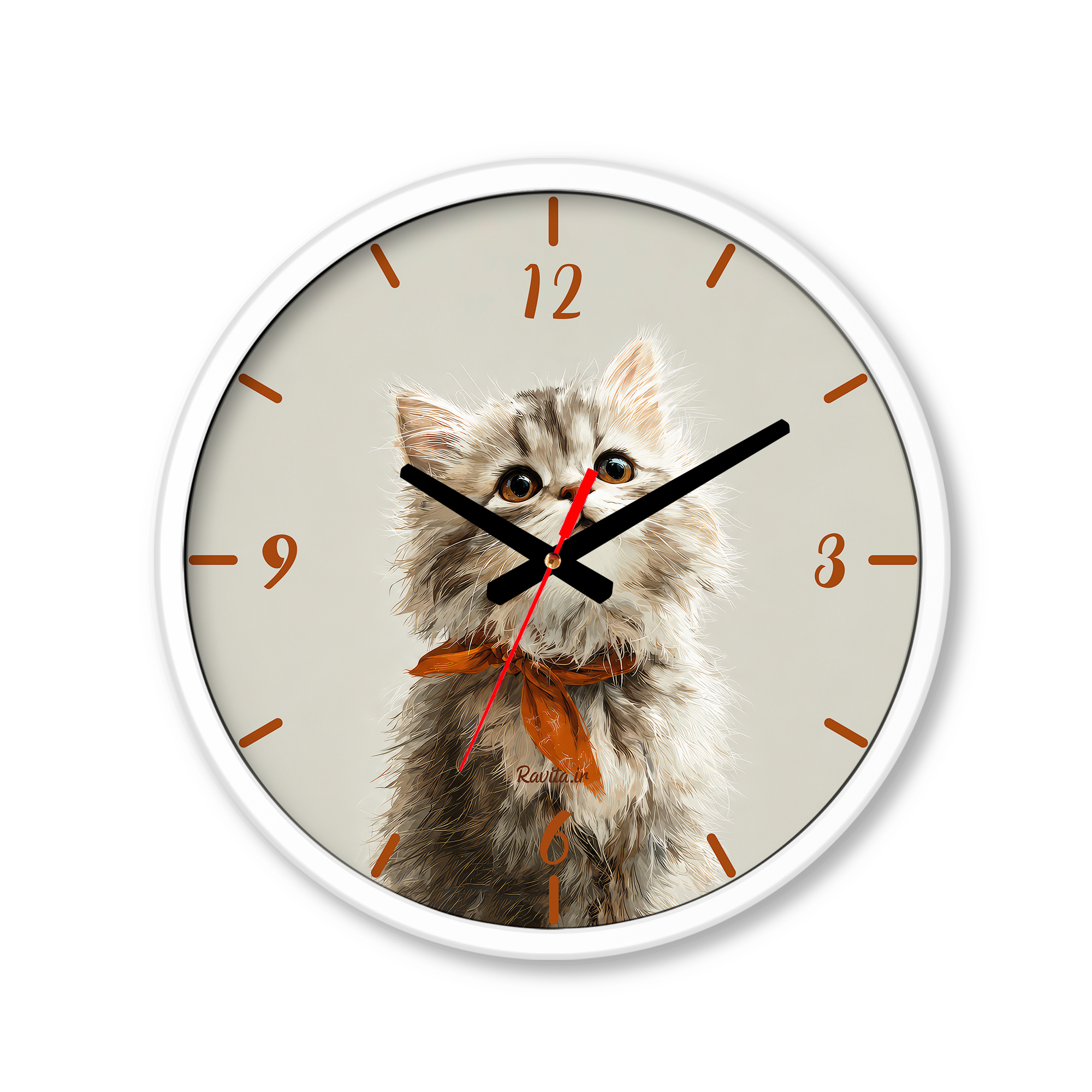 ساعت رومیزی دیواری راویتا طرح گربه پشمالو با پاپیون نارنجی - Fluffy Cat with Orange Bow کد 3937 ساعت رومیزی دیواری راویتا طرح گربه پشمالو با پاپیون نارنجی - Fluffy Cat with Orange Bow کد 3937