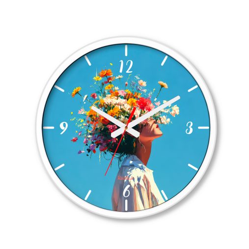 ساعت دیواری بزرگ راویتا طرح دختر با تاج گل‌های رنگارنگ - Girl with a Colorful Flower Crown کد 3947