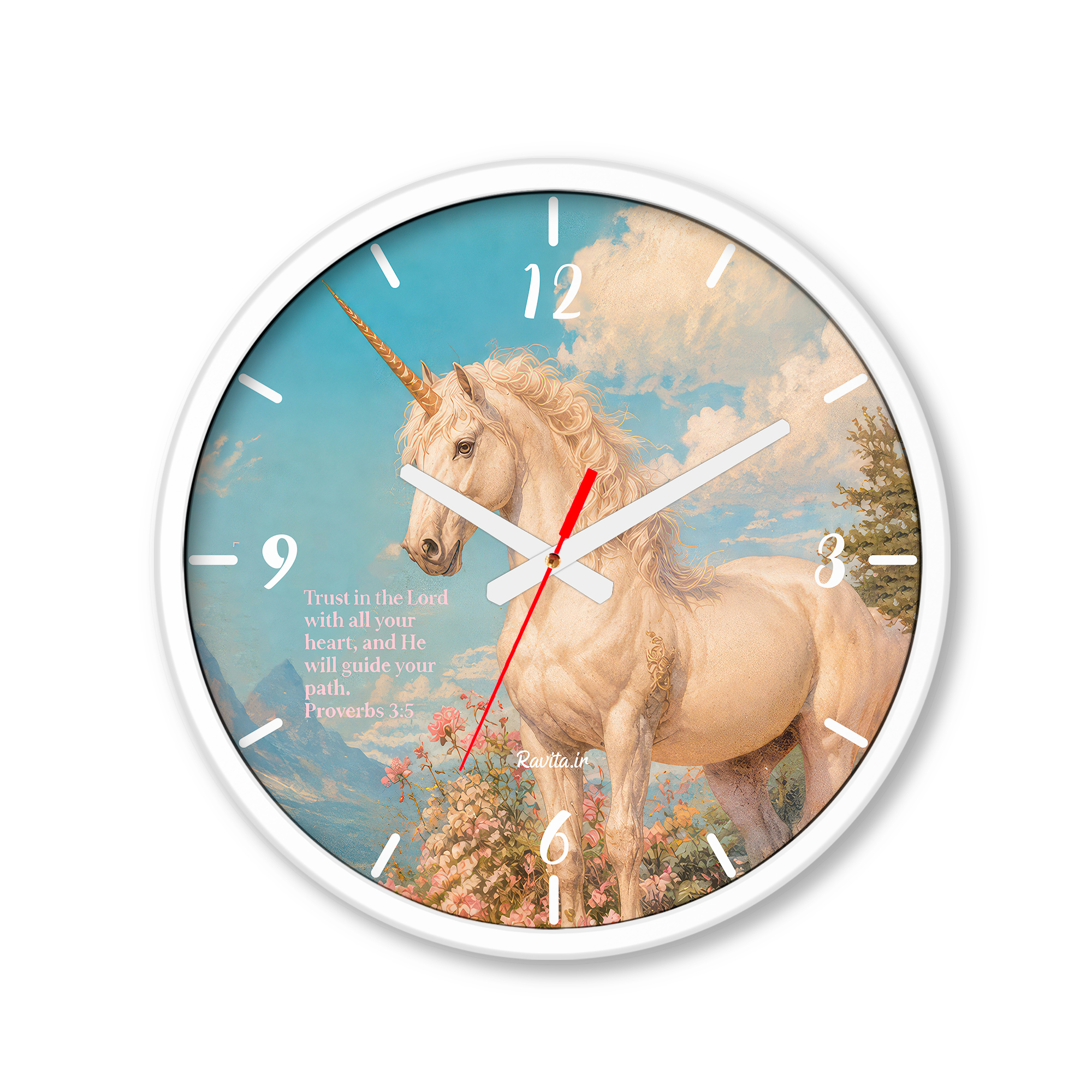 ساعت رومیزی دیواری راویتا طرح اسب تکشاخ در باغ گل ها - Unicorn in the Flower Garden کد 3964 ساعت رومیزی دیواری راویتا طرح اسب تکشاخ در باغ گل ها - Unicorn in the Flower Garden کد 3964
