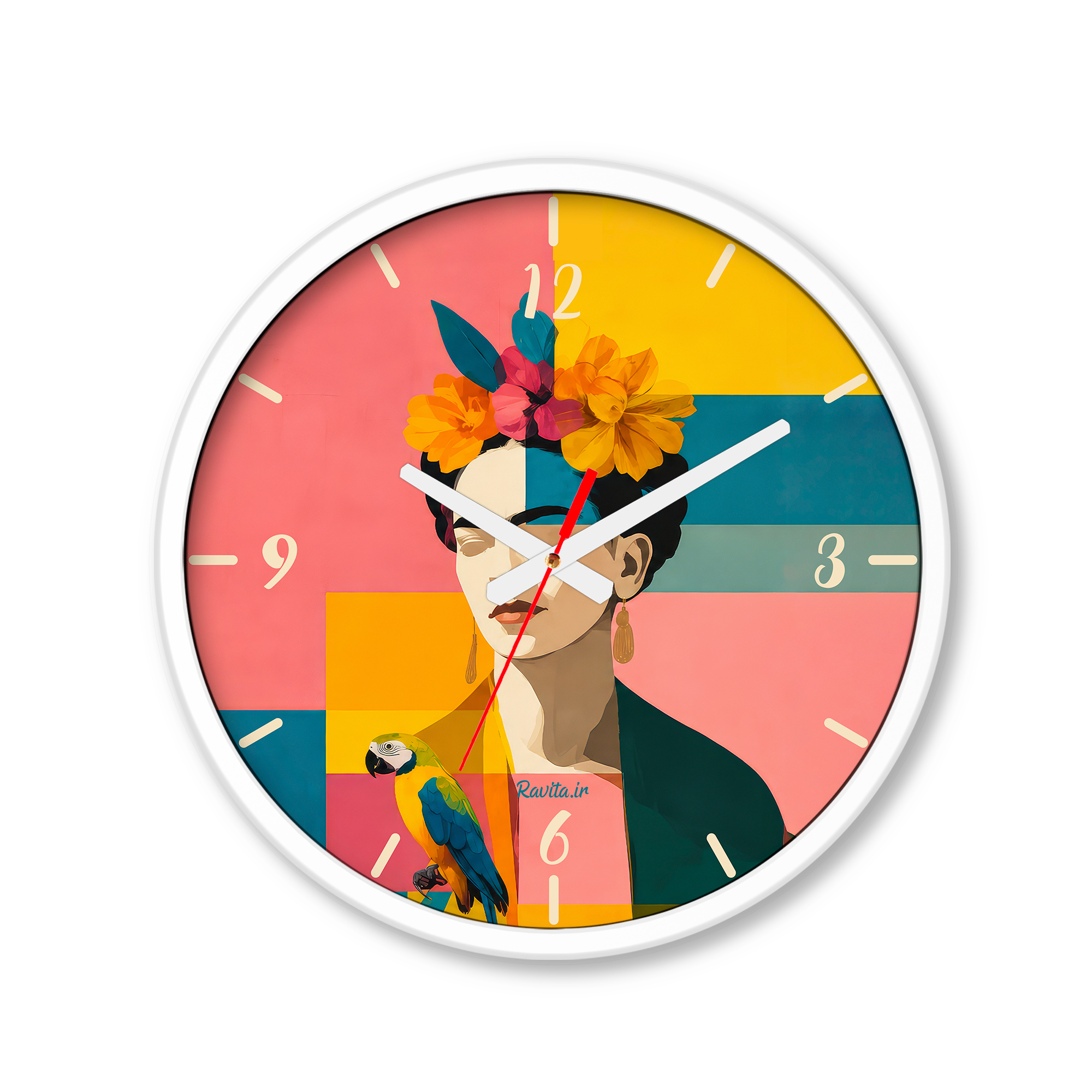 ساعت رومیزی دیواری راویتا طرح پرتره فریدا کالو با طوطی - Frida Kahlo Portrait with a Parrot کد 3966 ساعت رومیزی دیواری راویتا طرح پرتره فریدا کالو با طوطی - Frida Kahlo Portrait with a Parrot کد 3966