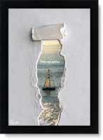تابلو تکی راویتا طرح قایق بادبانی در قاب پاره‌شده دریا – Sailboat Through a Torn Seascape کد 3963
