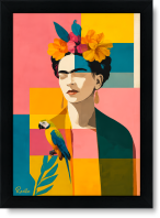 تابلو تکی راویتا طرح پرتره فریدا کالو با طوطی – Frida Kahlo Portrait with a Parrot کد 3966