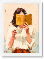 تابلو تکی راویتا طرح دختر کتاب‌خوان و فنجان قهوه – Reading Girl with a Cup of Coffee کد 3944