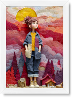 تابلو تکی راویتا طرح دختر در غروب جنگل رنگی – Girl in a Colorful Forest Sunset کد 3955