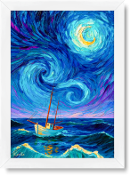تابلو تکی راویتا طرح قایق زیر آسمان شب پرستاره – Boat Under the Starry Night کد 3958
