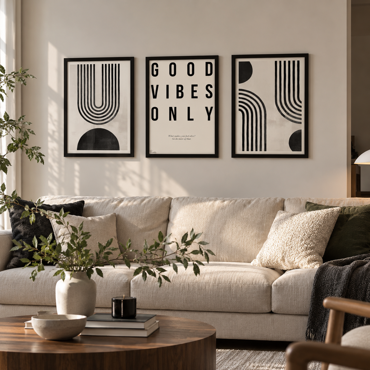 ست 3 تکه تابلو دکوراتیو فقط حس خوب Good Vibes Only | طرح T-510 ست 3 تکه تابلو دکوراتیو فقط حس خوب Good Vibes Only | طرح T-510
