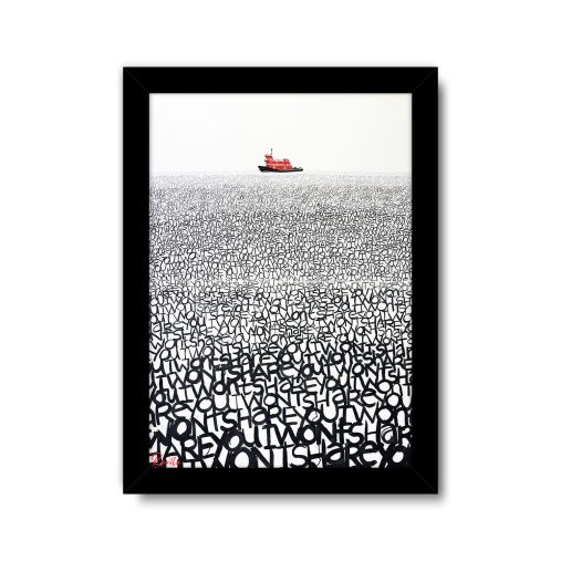 تابلو تکی راویتا طرح دریای کلمات و قایق قرمز - Sea of Words Red Boat کد 3983