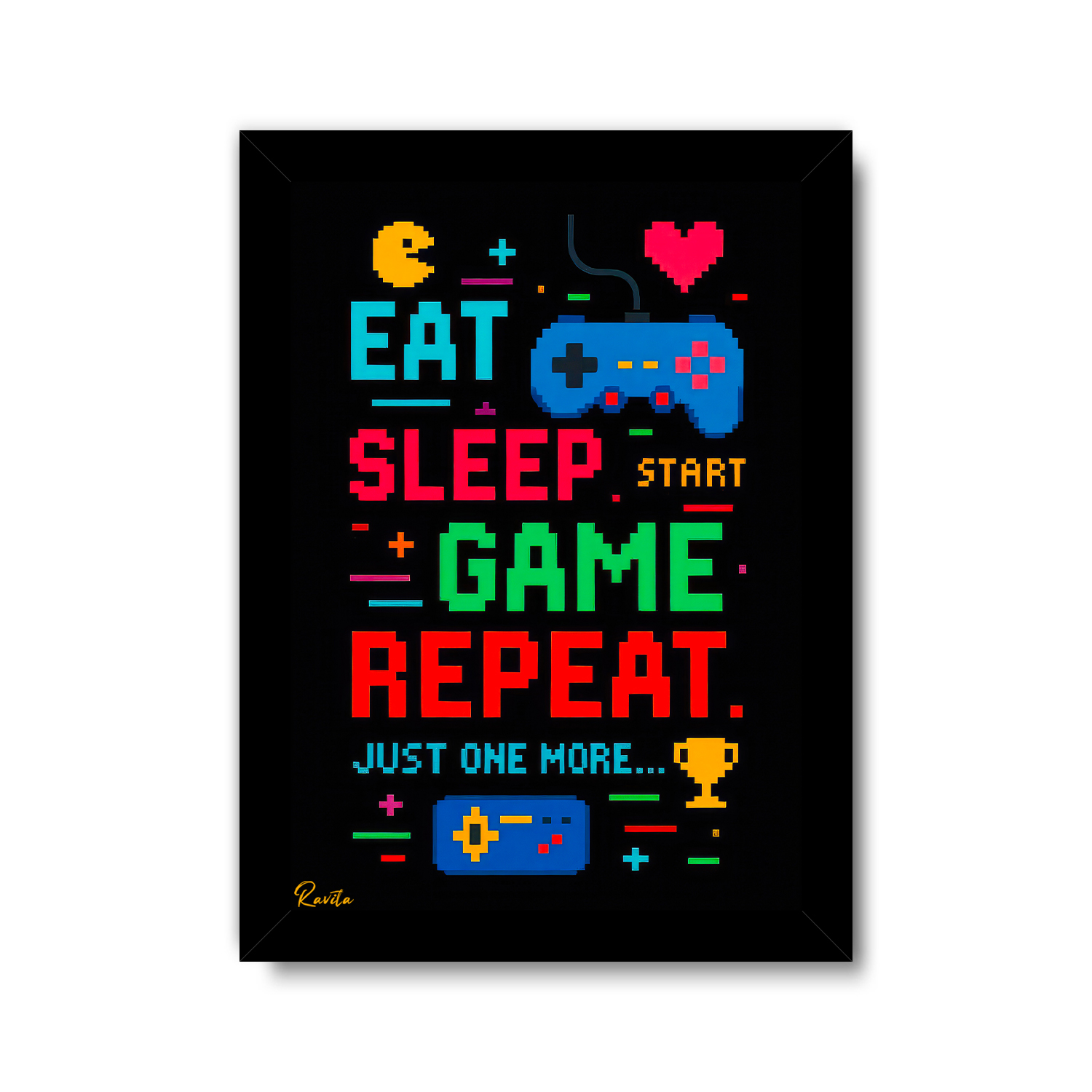 تابلو تکی راویتا طرح بخور، بخواب، بازی کن، تکرار کن - Eat Sleep Game Repeat کد 3995 تابلو تکی راویتا طرح بخور، بخواب، بازی کن، تکرار کن - Eat Sleep Game Repeat کد 3995