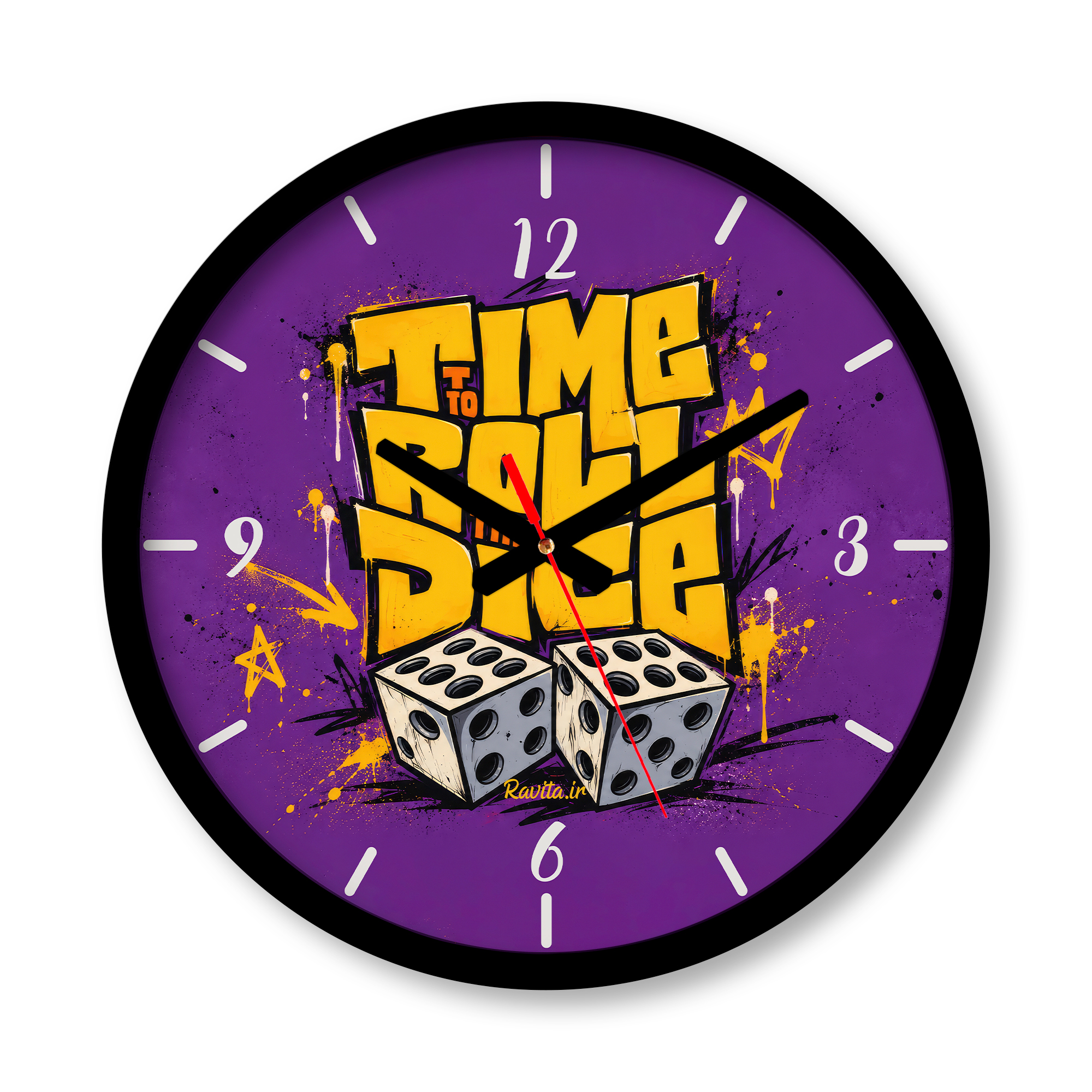 ساعت دیواری بزرگ راویتا طرح وقتشه تاس بریزی - Time to Roll the Dice کد 3998 ساعت دیواری بزرگ راویتا طرح وقتشه تاس بریزی - Time to Roll the Dice کد 3998