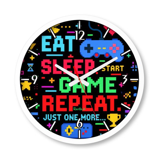 ساعت دیواری بزرگ راویتا طرح بخور، بخواب، بازی کن، تکرار کن - Eat Sleep Game Repeat کد 3995