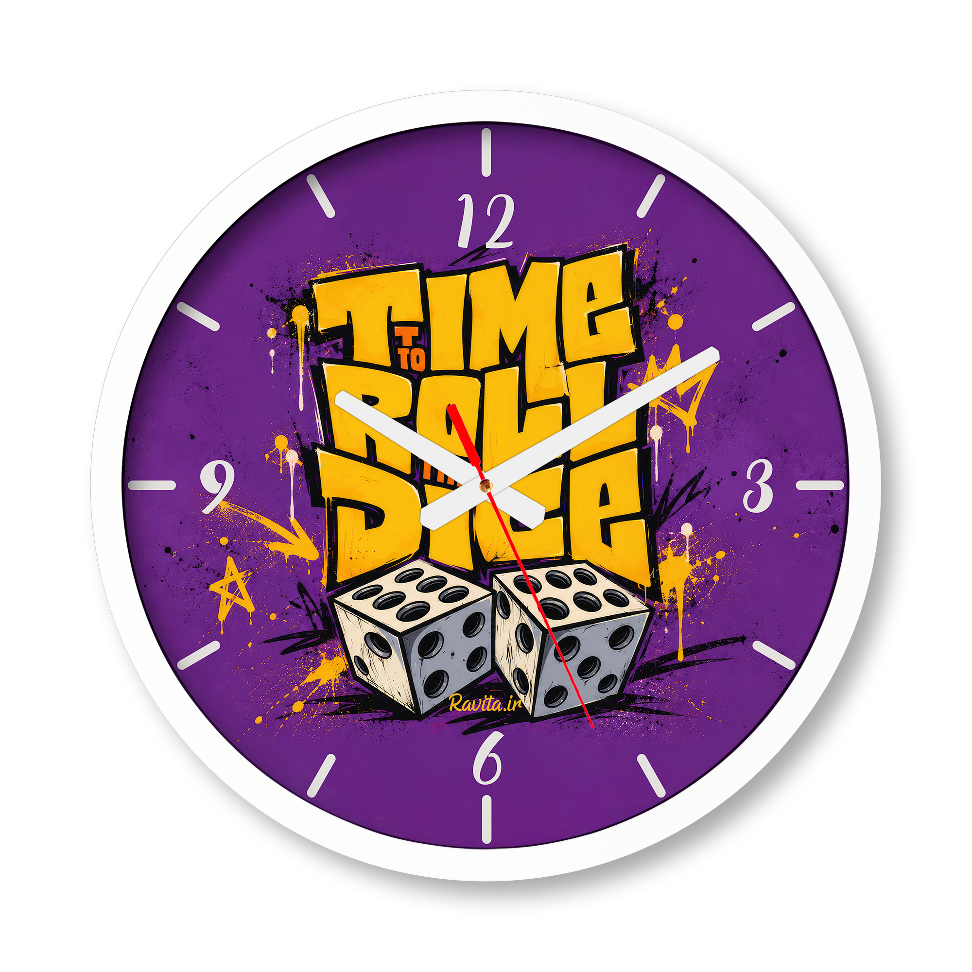 ساعت دیواری بزرگ راویتا طرح وقتشه تاس بریزی - Time to Roll the Dice کد 3998 ساعت دیواری بزرگ راویتا طرح وقتشه تاس بریزی - Time to Roll the Dice کد 3998