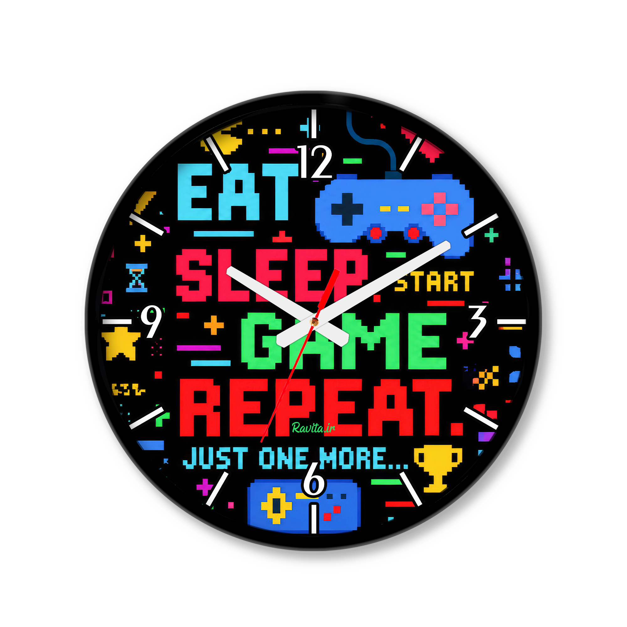 ساعت رومیزی دیواری راویتا طرح بخور، بخواب، بازی کن، تکرار کن - Eat Sleep Game Repeat کد 3995 ساعت رومیزی دیواری راویتا طرح بخور، بخواب، بازی کن، تکرار کن - Eat Sleep Game Repeat کد 3995