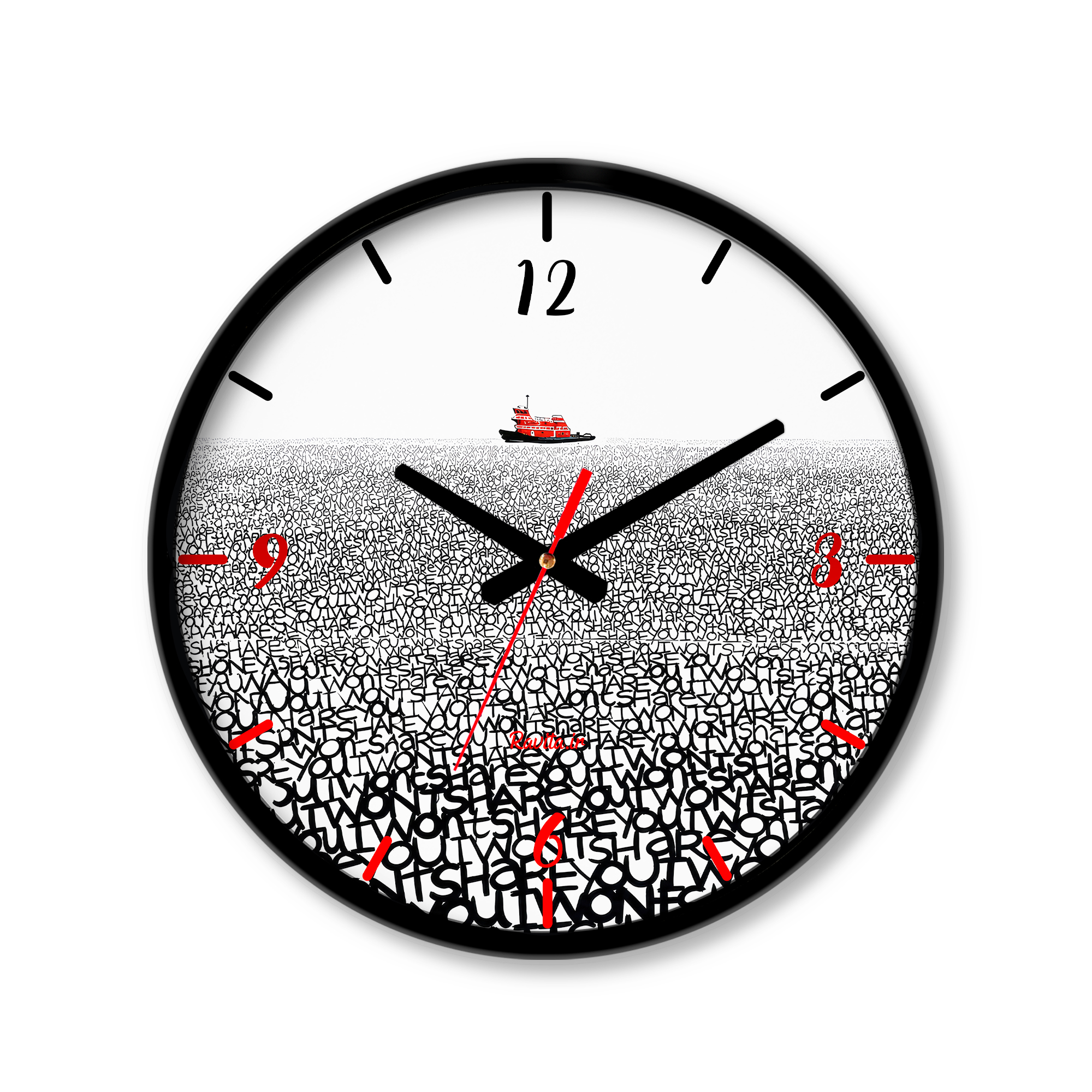 ساعت رومیزی دیواری راویتا طرح دریای کلمات و قایق قرمز - Sea of Words Red Boat کد 3983 ساعت رومیزی دیواری راویتا طرح دریای کلمات و قایق قرمز - Sea of Words Red Boat کد 3983