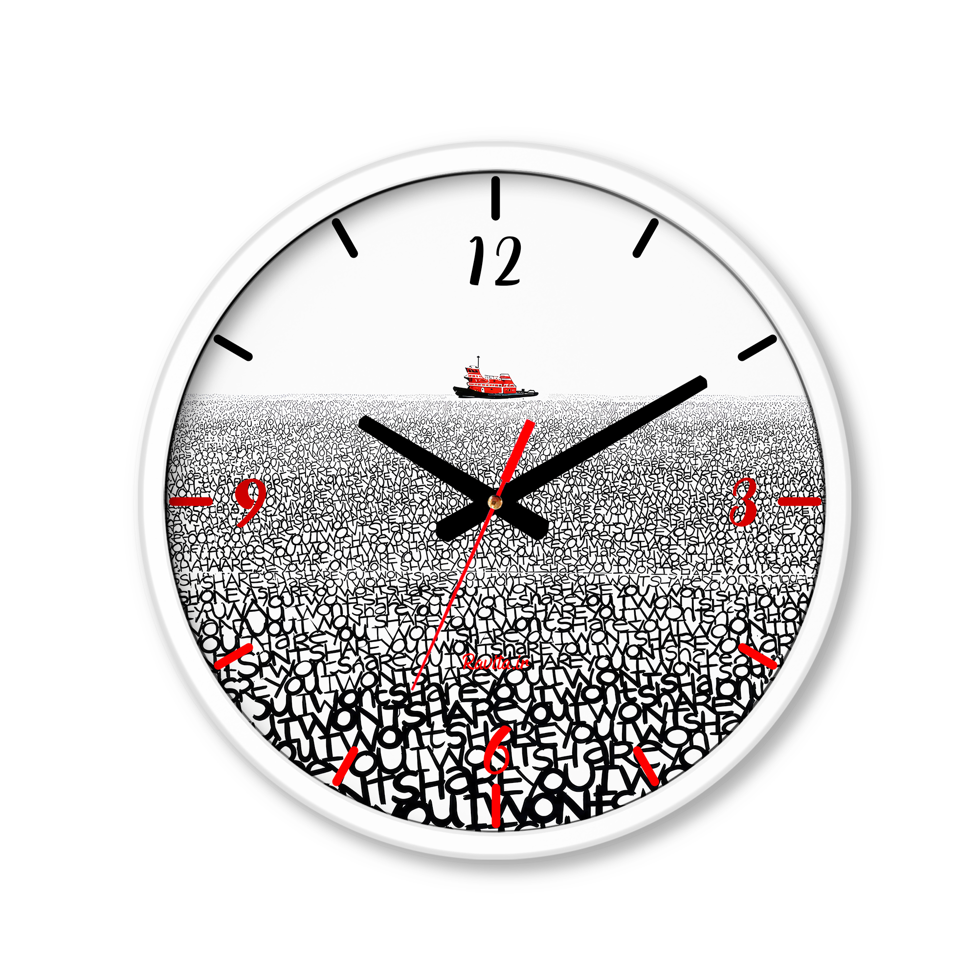 ساعت رومیزی دیواری راویتا طرح دریای کلمات و قایق قرمز - Sea of Words Red Boat کد 3983 ساعت رومیزی دیواری راویتا طرح دریای کلمات و قایق قرمز - Sea of Words Red Boat کد 3983
