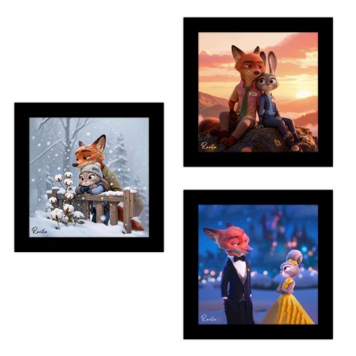 تابلو 3 تایی راویتا طرح زوتوپیا عاشقانه دونفره – Zootopia کد T 473