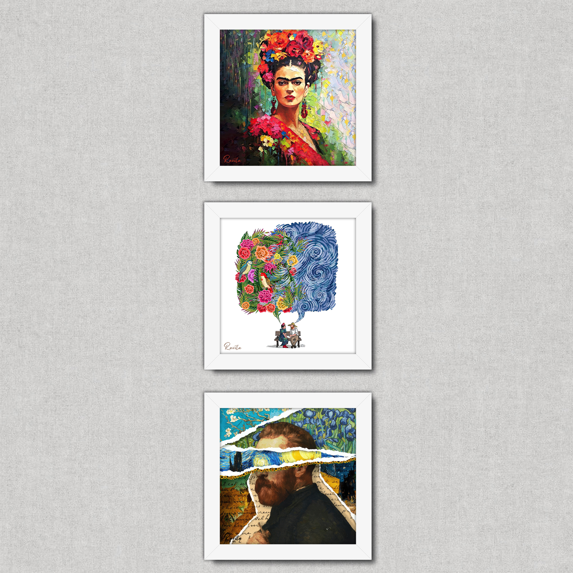 تابلو 3 تایی راویتا طرح ون گوک و فریدا کالو – van gogh & kahlo کد T 480 تابلو 3 تایی راویتا طرح ون گوک و فریدا کالو – van gogh & kahlo کد T 480