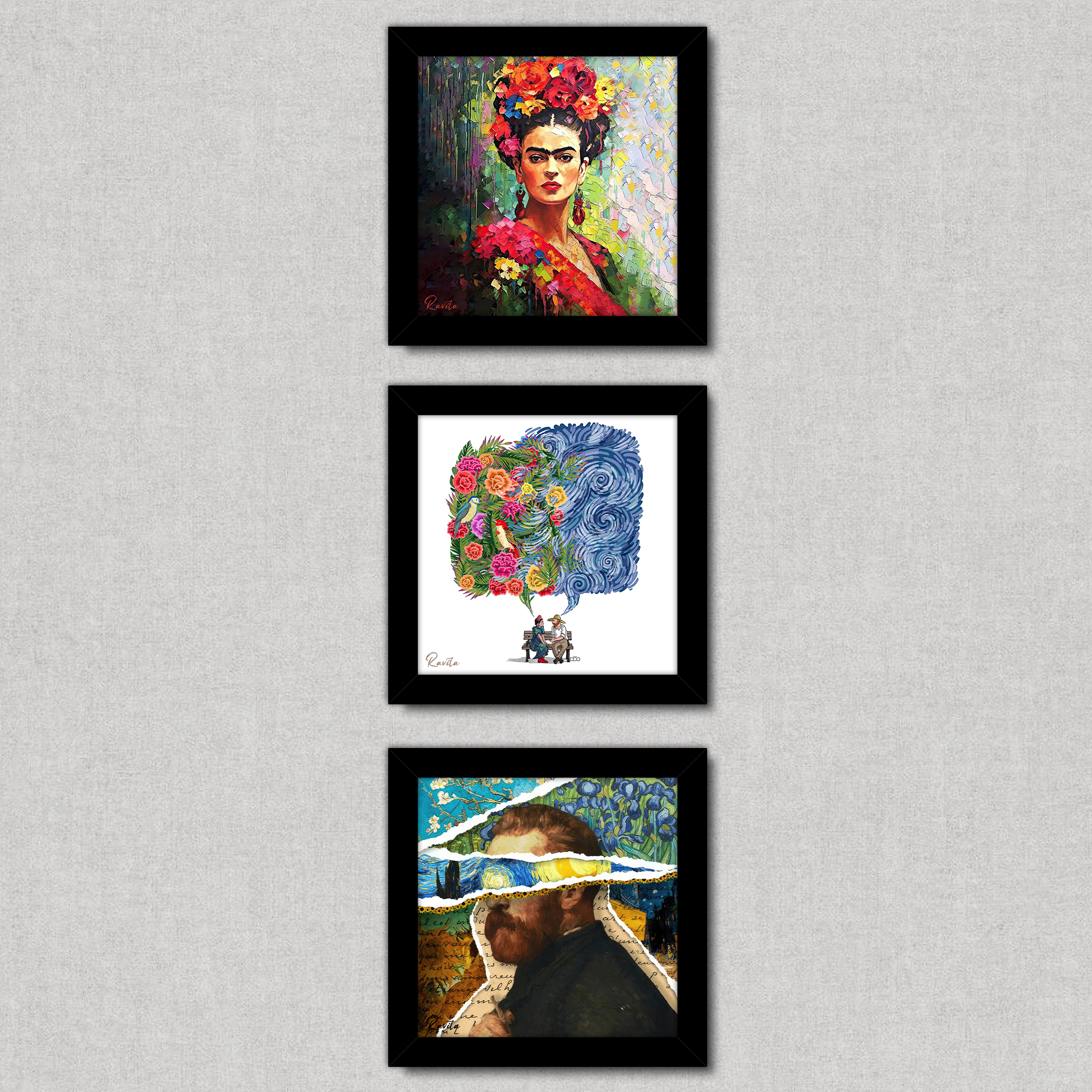 تابلو 3 تایی راویتا طرح ون گوک و فریدا کالو – van gogh & kahlo کد T 480 تابلو 3 تایی راویتا طرح ون گوک و فریدا کالو – van gogh & kahlo کد T 480